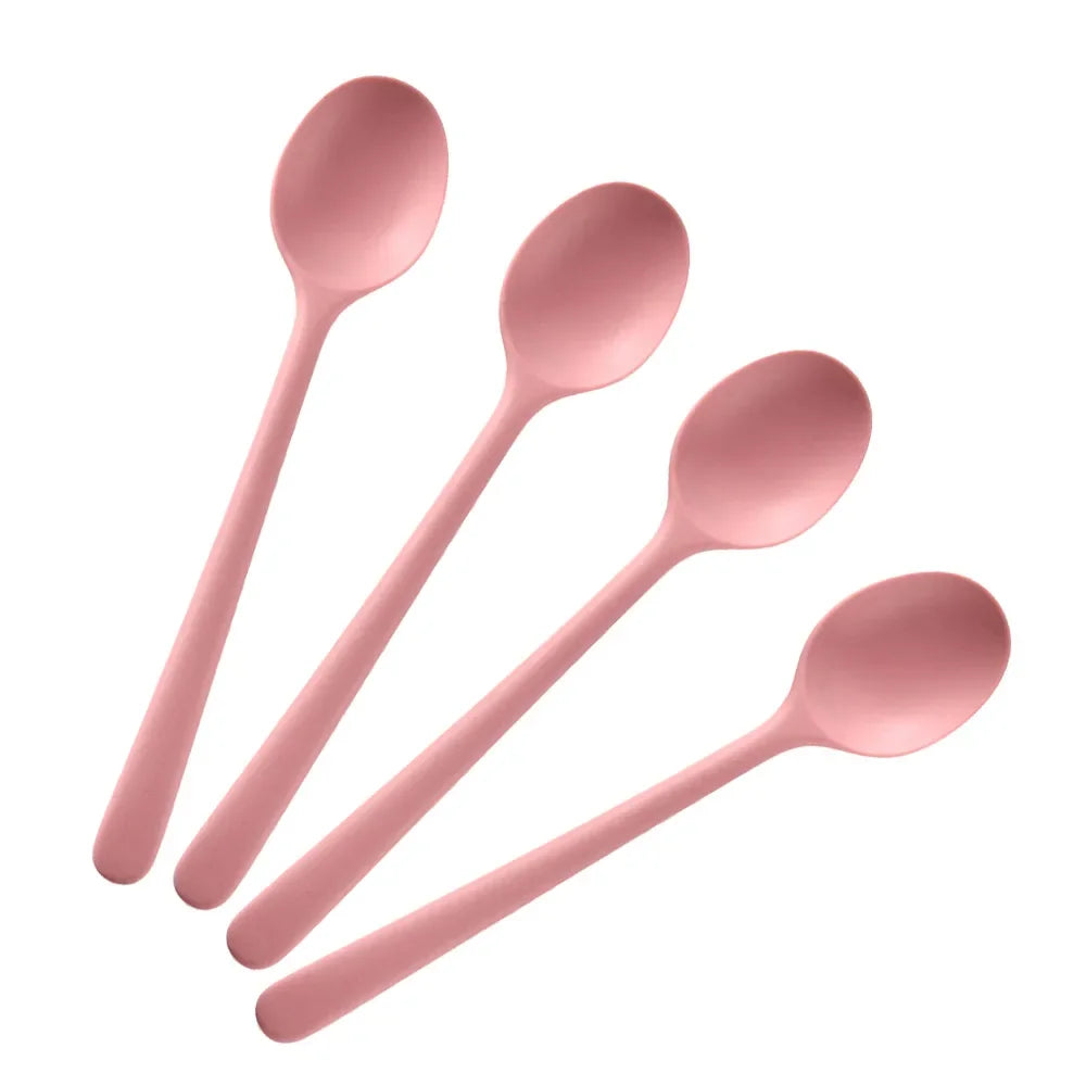4Pcs Silicone Spoon Set &ndash; Portable Non-Slip Design Pink