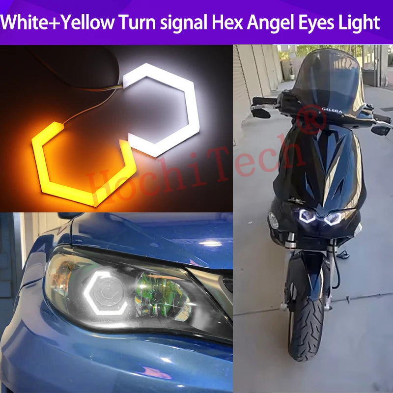 Hexagon LED Halo Ringen PC Behuizing Wit Amber Richtingaanwijzer voor BMW VW Audi