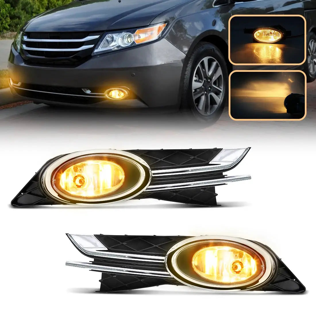 For Honda Odyssey 2014 2015 Fog Lamp Halogen Bumper Driving Daylight DRL Lights Chrome Trim Wires Switch HD697 by InterCyprus Trading Ltd
