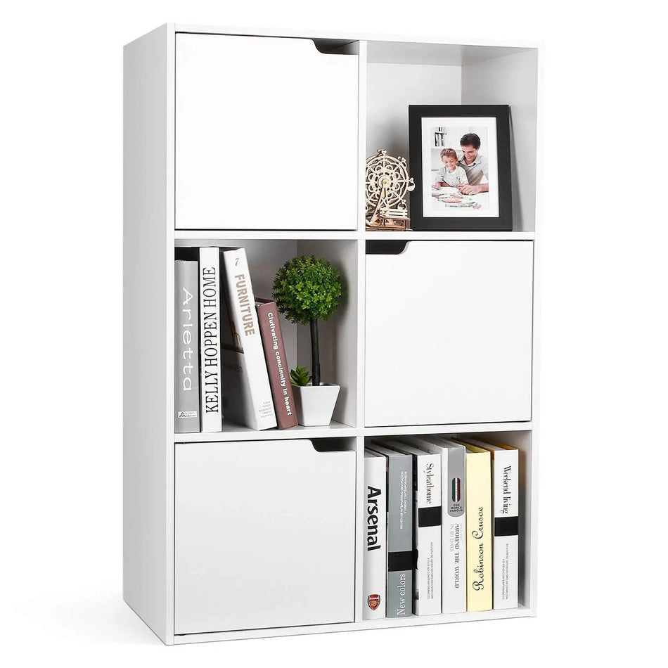 Getone Белый Деревянный Книжный Шкаф 6 Кубиков Хранения 60x29x90см