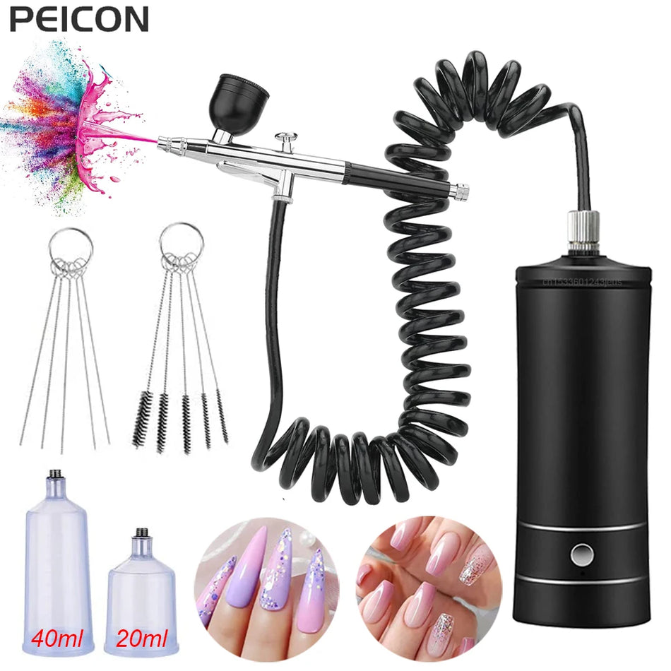 Portable Airbrush Nail Kit With Compressor for Nails Art and Cake Painting