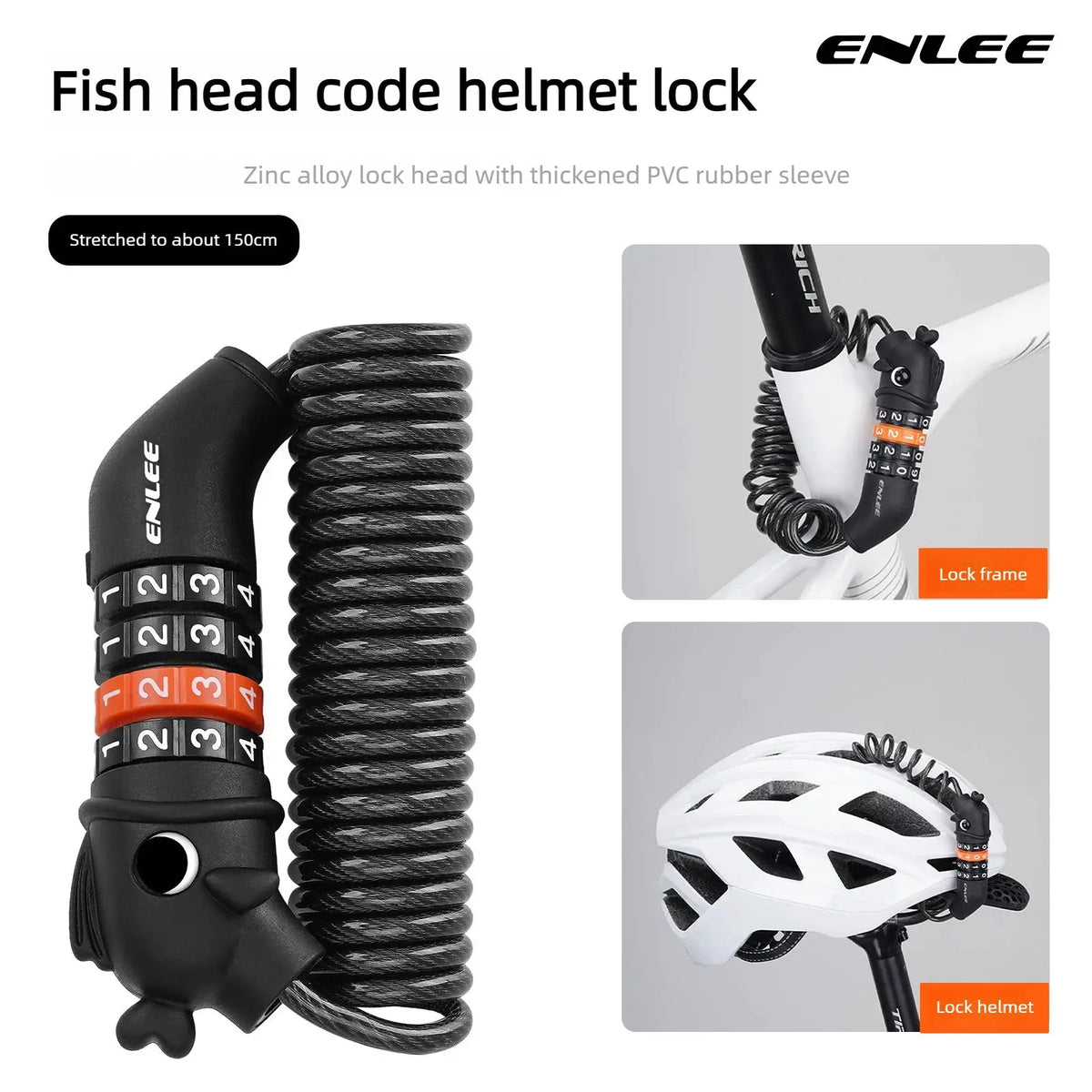 ENLEE New 150cm Stretchable Coiled Steel Wire Lock 4 Digit Password Anti Rust Helmet Lock For Bike Motorcycle Scooter Helmets by InterCyprus Trading Ltd