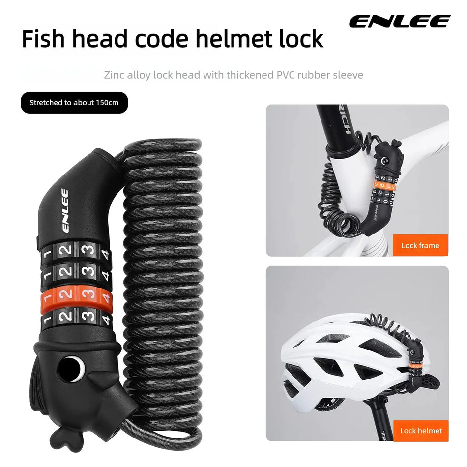 ENLEE New 150cm Stretchable Coiled Steel Wire Lock 4 Digit Password Anti Rust Helmet Lock For Bike Motorcycle Scooter Helmets by InterCyprus Trading Ltd