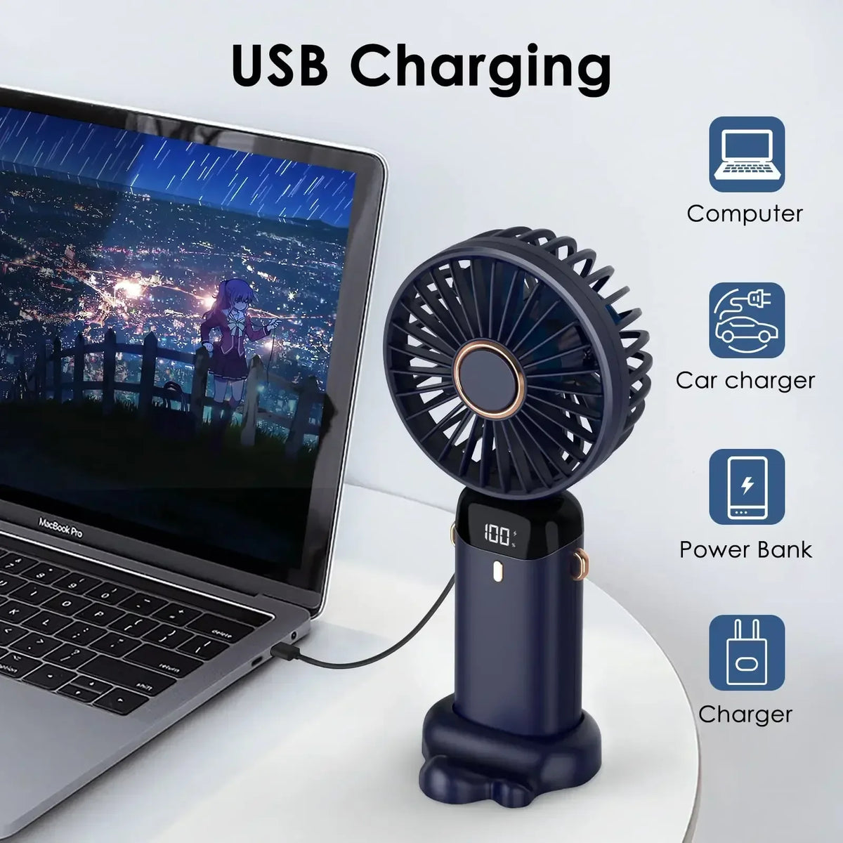 5000mAh Rechargeable Portable Fan with 5 Speeds &amp; LED Display | XMSJ