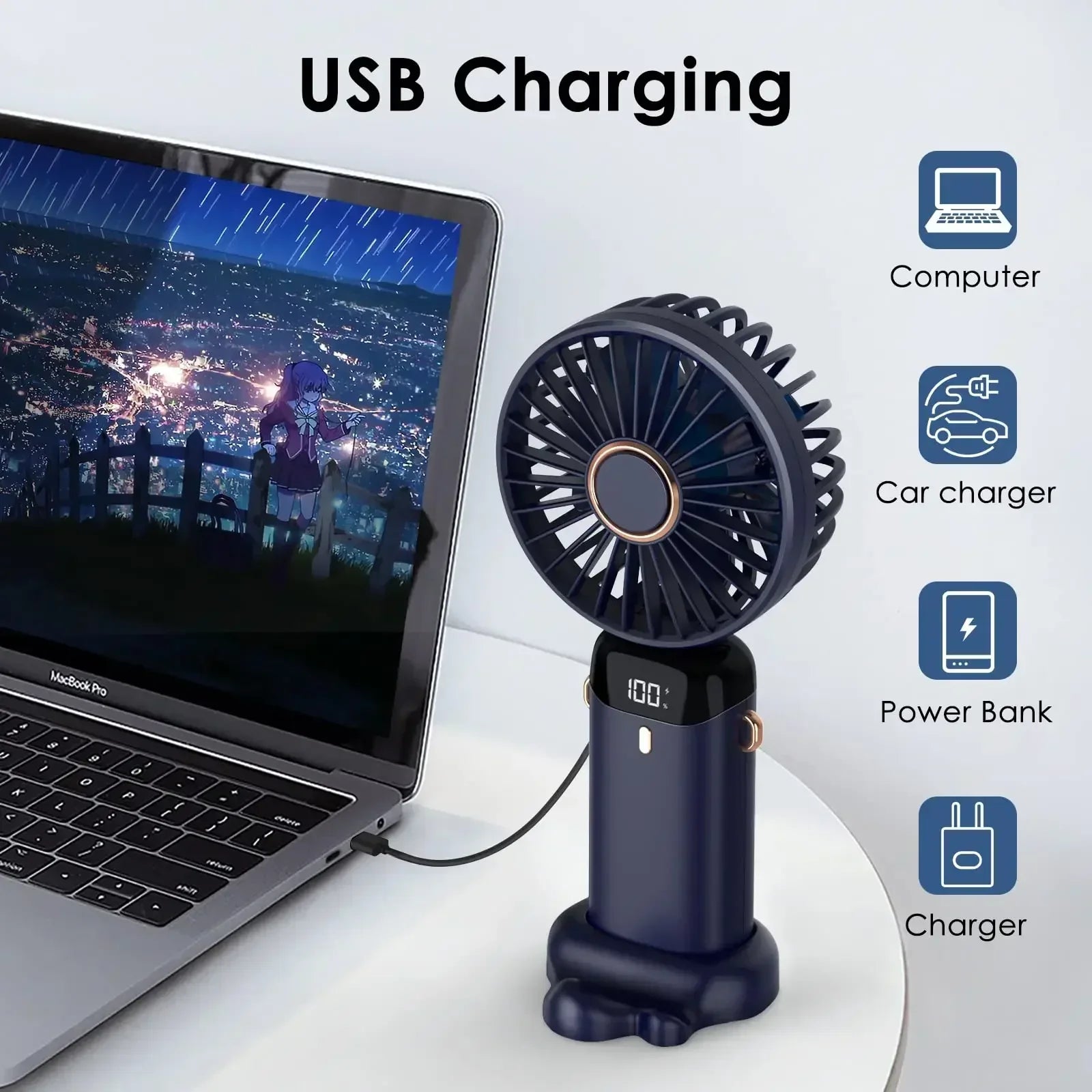 5000mAh Rechargeable Portable Fan with 5 Speeds &amp; LED Display | XMSJ
