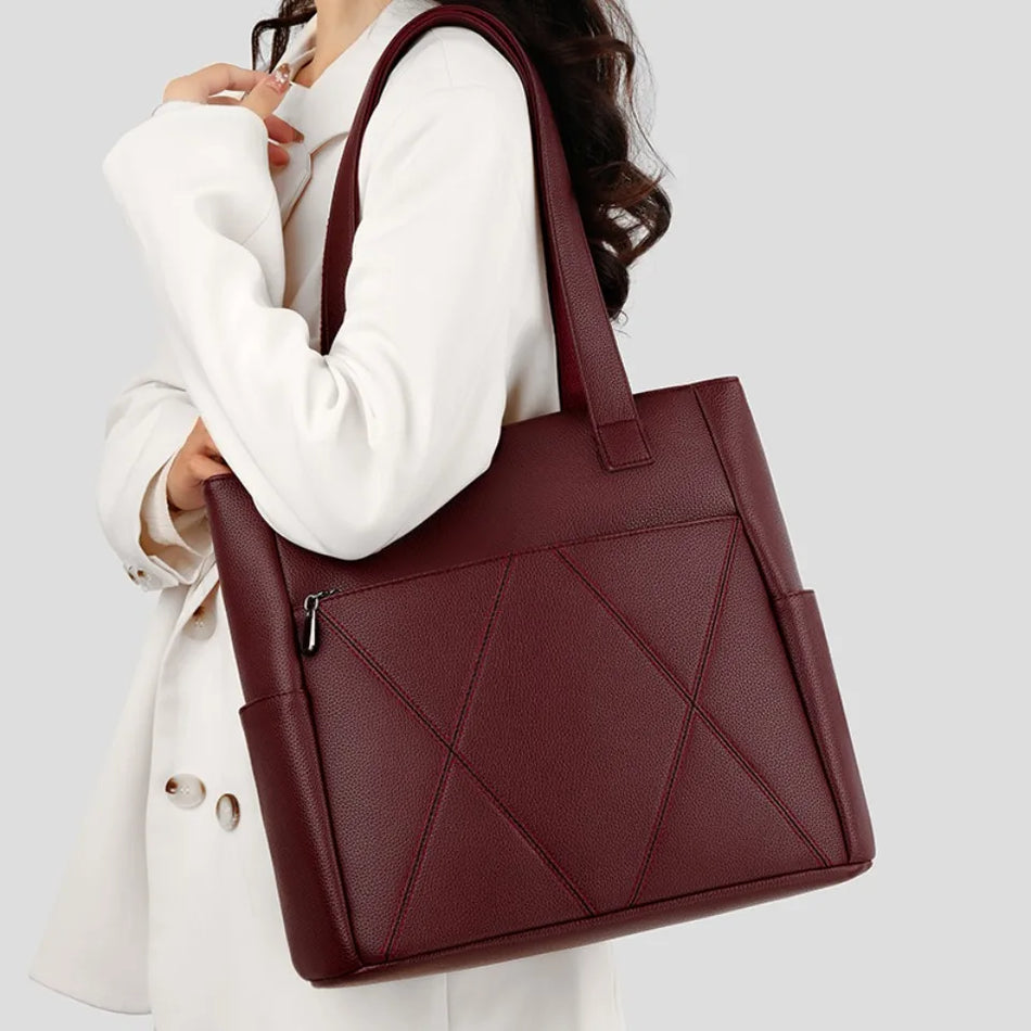 Geantă tote din piele naturală pentru femei, geantă casual de lux de umăr crossbody cu închidere cu fermoar, buzunare interioare