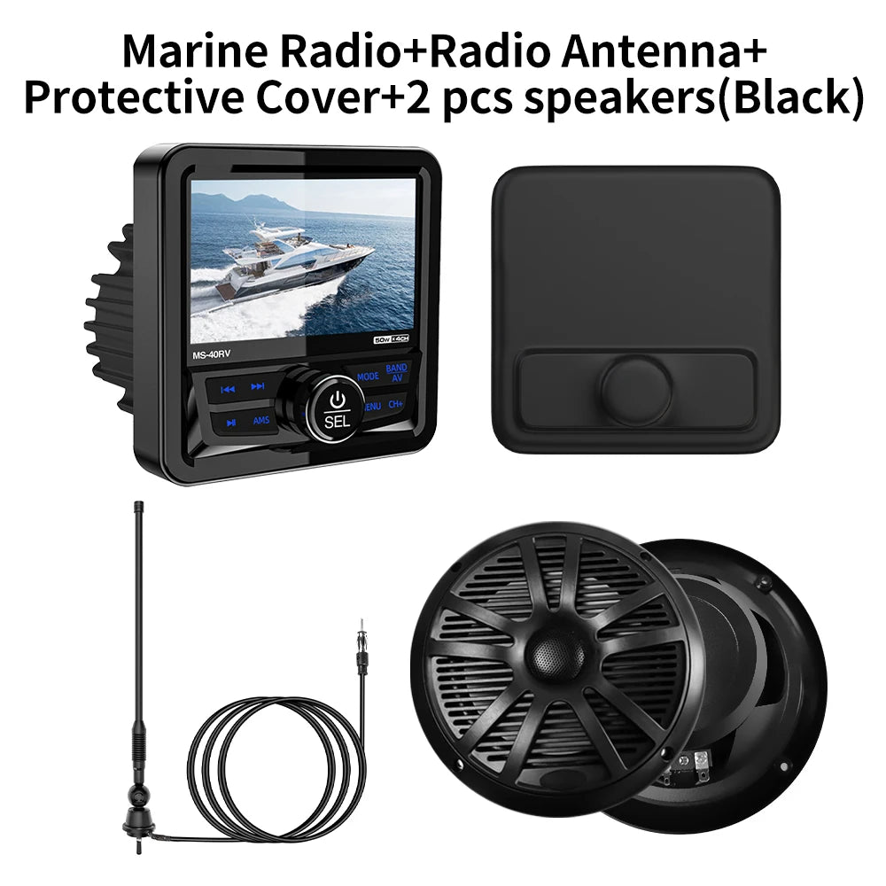 RV Radio Marine Stereo MP5 &ndash; Waterproof IPX5 Bluetooth Cover Black ATX