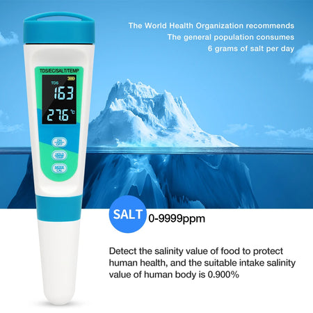 SAL107SA06 &ndash; 4 In 1 TDS EC Salt Temp Water Tester Pro