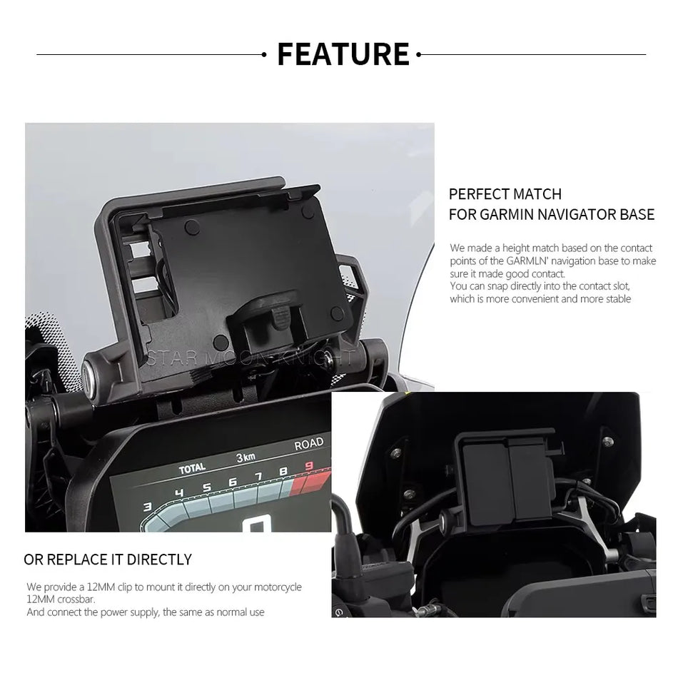 Držák telefonu na motocykl BMW R1250GS s bezdrátovým nabíjením, USB nabíječka, plastový montážní držák