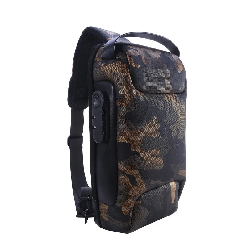Clyine Men's Anti-Theft USB Crossbody Bag - Waterproof Oxford Travel Pack camouflage / 16 x 9.5 x33 cm