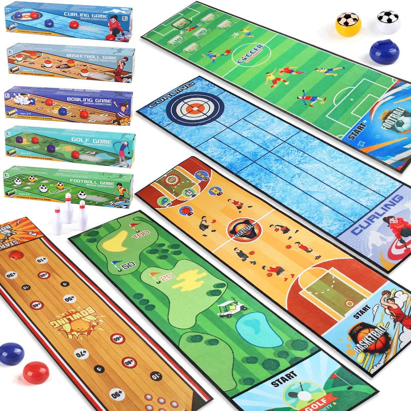 Interactive Bowling and Curling Mat Game for Family Fun and Parent Child Sports Play, Football Inspired Toy