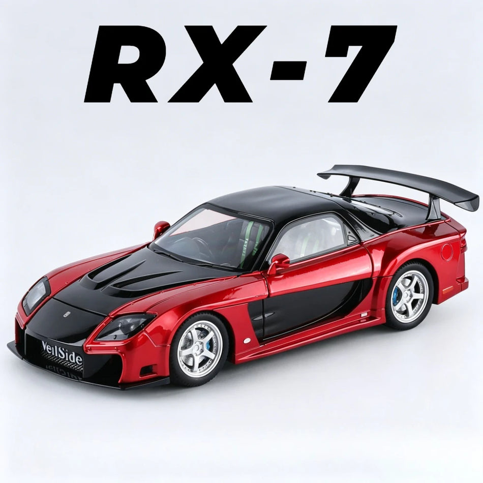 Model de mașină diecast 1:24 cu direcție pe roțile din față, uși deschise pentru Mazda RX-7