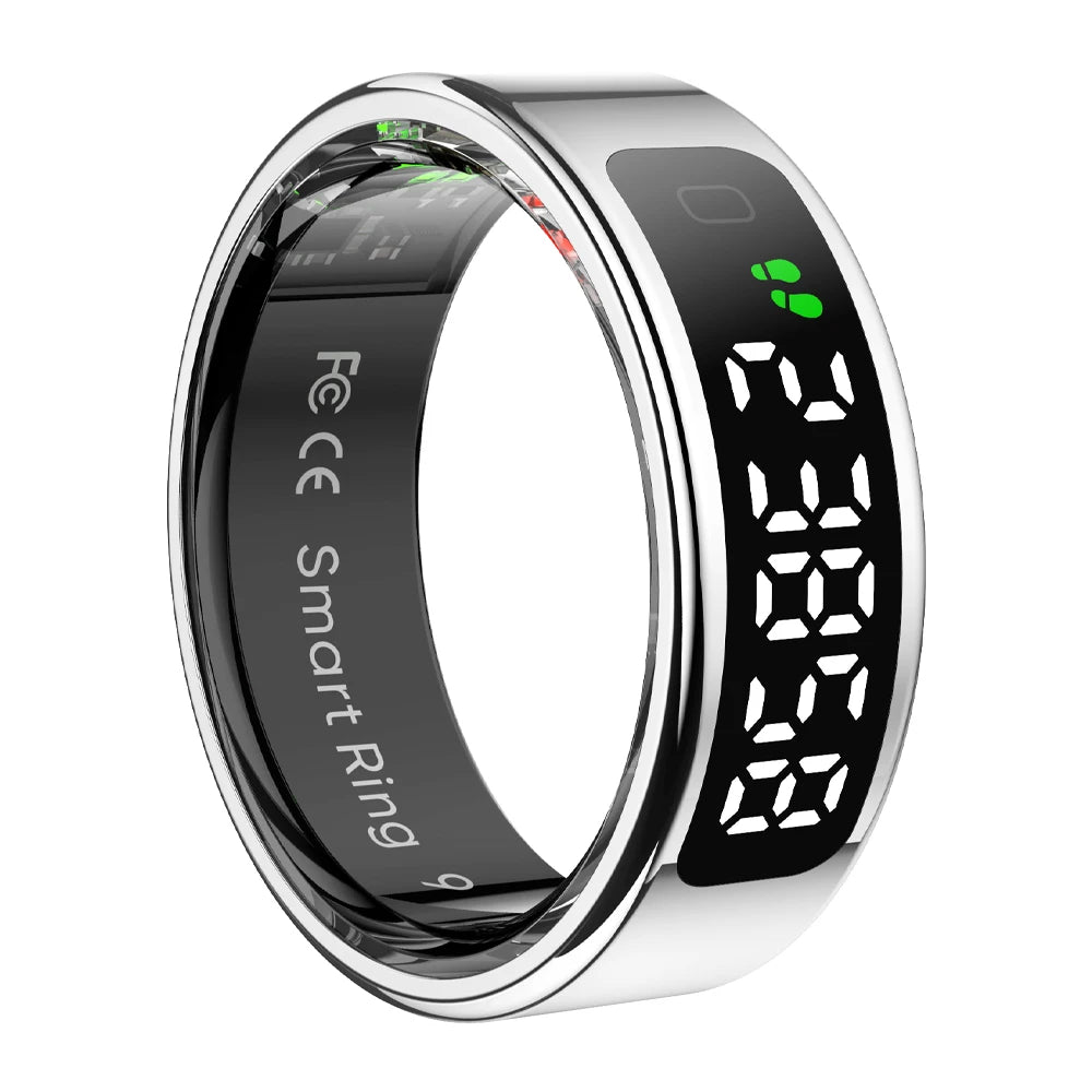 2025 COLMI R12 Smart Ring with Display, Touch &amp; Wireless Charging Silver / 8
