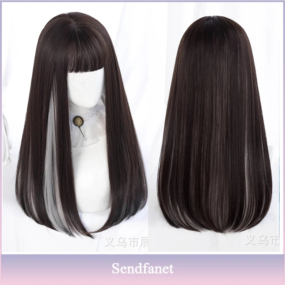 Long Straight Black Synthetic Wig with Bangs for Cosplay and Everyday Wear #613 / CHINA