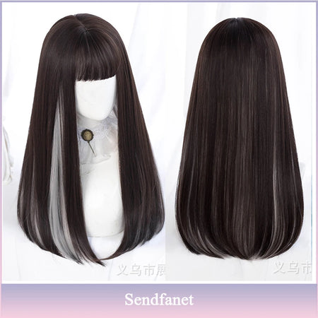 Long Straight Black Synthetic Wig with Bangs for Cosplay and Everyday Wear #613 / CHINA
