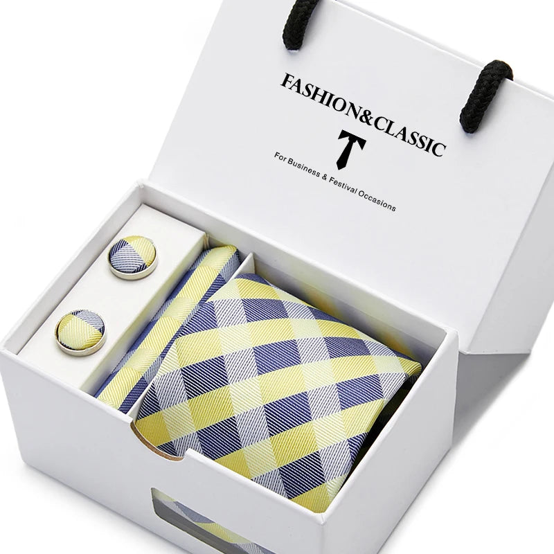 VanGise Blue Dot Tie Set with Pocket Square and Cufflinks for Men SB52