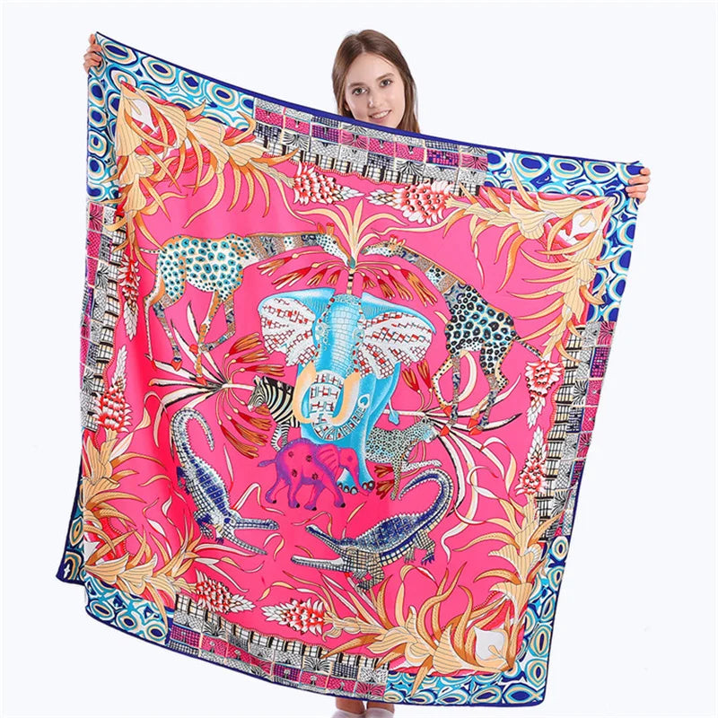 POBING Twill Silk Square Scarf &ndash; Captivating Giraffe Print