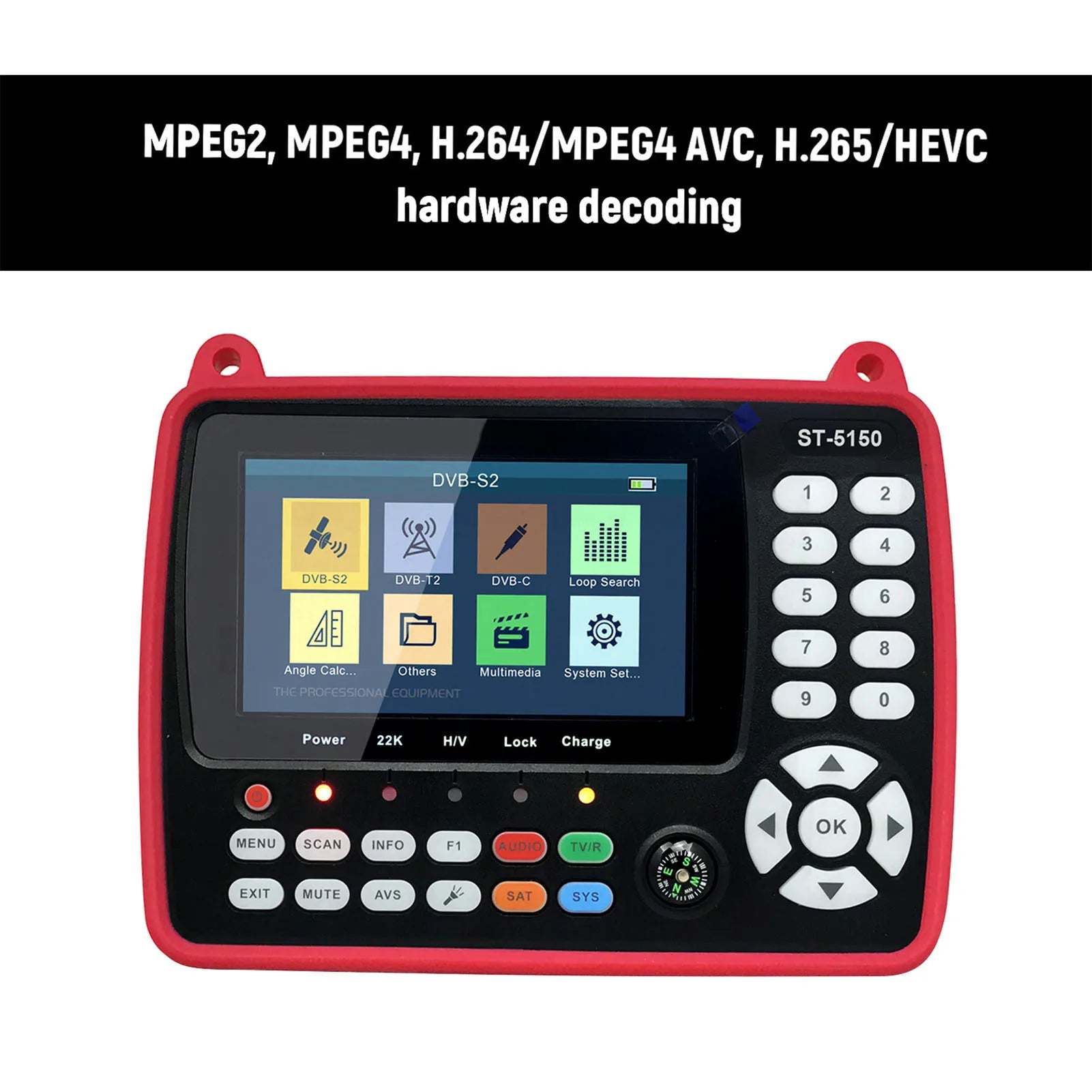 ST-5150 4.3in DVB-S2/T2/C COMBO HD Satellite TV Signal Finder Digital Handheld Signal Meter Satellite Finder H.265 HEVC MPEG-4