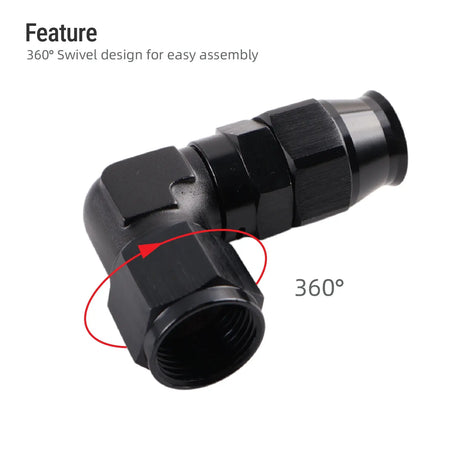 PIKBUK PTFE Oil Fuel Line Swivel Fitting 90 Degree Hose End Adaptor Assembly Kit AN4 6 8 10 Black by InterCyprus Trading Ltd