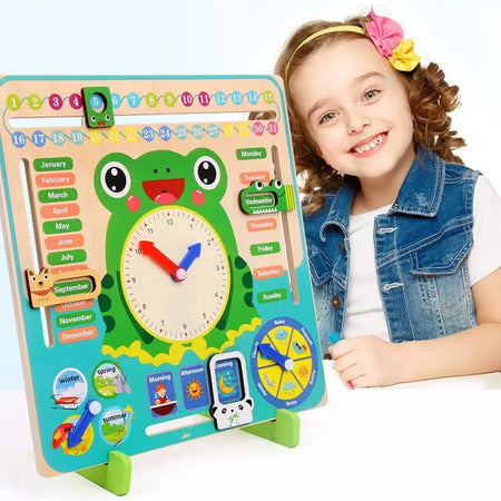 Frog Calendar Clock - Wooden Montessori Time Learning Toy