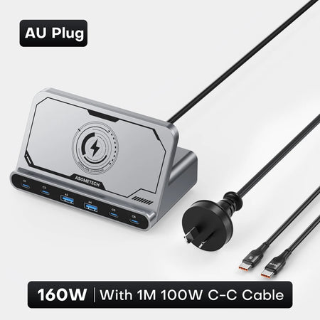 ASOMETECH 160W 7in1 USB C Fast Charging Station &ndash; Ultra-Fast Wireless Charging for Multiple Devices AU Plug With Cable