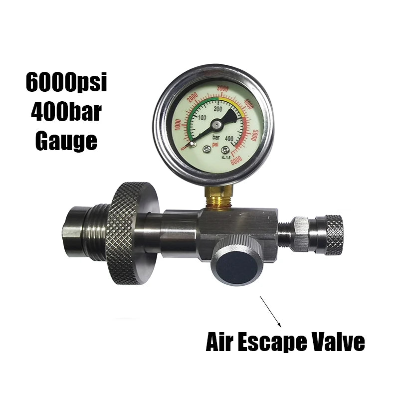 HPA Air Diving DIN G5/8 Fill Station Adapter with Stainless Steel Gauge No Hose Female QD