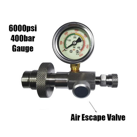 HPA Air Diving DIN G5/8 Fill Station Adapter with Stainless Steel Gauge No Hose Female QD