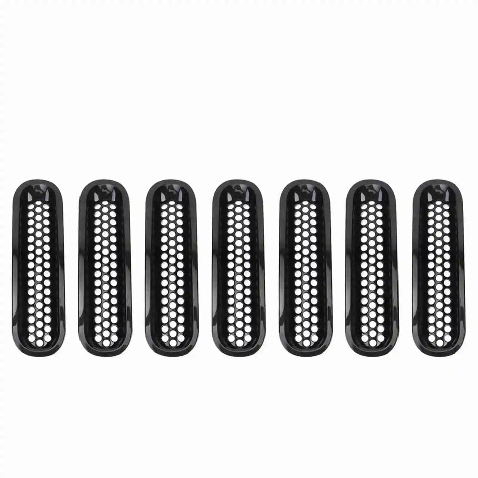 Front Bumper Mesh Grille 7pc Black ABS for Jeep Wrangler JK Direct Fit, Rust-Resistant