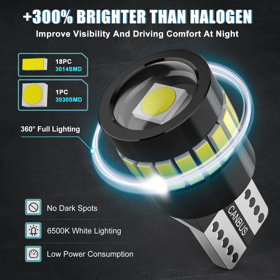 Bevinsee 2x W5W T10 LED Canbus Parkeer- en Kaartverlichting 6500K