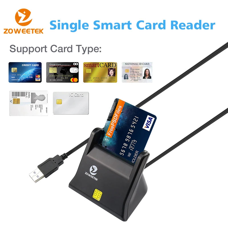 Cititor de carduri inteligente USB pentru ID, compatibil cu carduri cu cip IC, EMV, CAC și carduri bancare