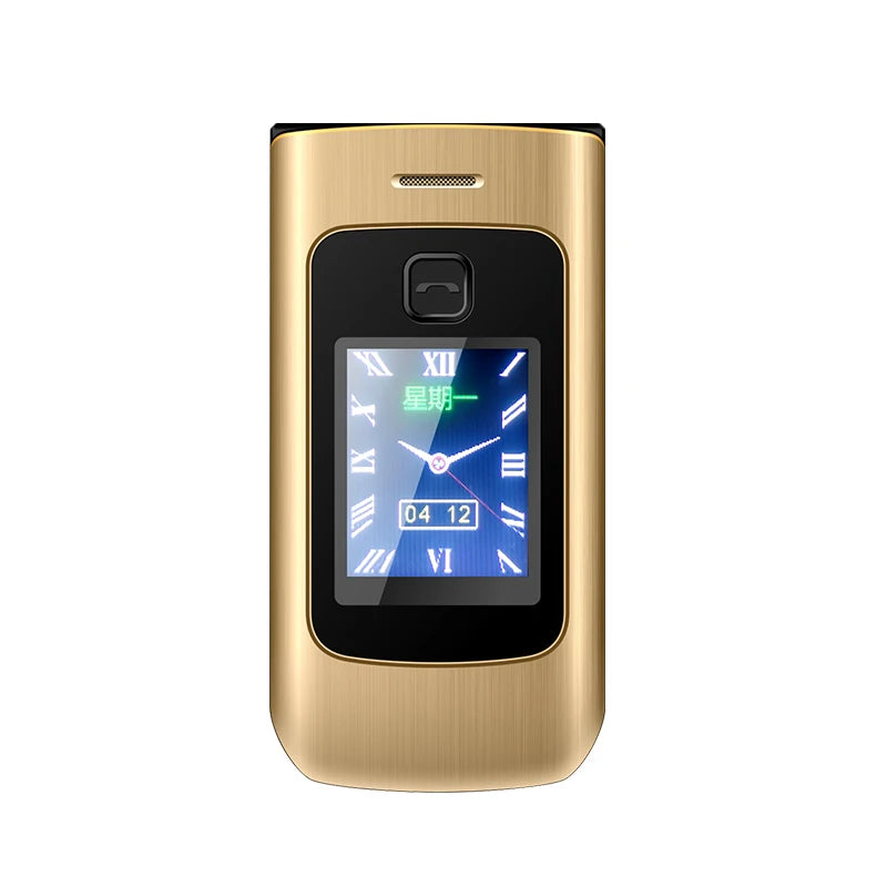 Unlocked 2G Dual Screen Flip Senior Phone &ndash; SOS Call Button Gold / Standard
