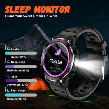 LAXASFIT Outdoor Smartwatch LED Flashlight Bluetooth