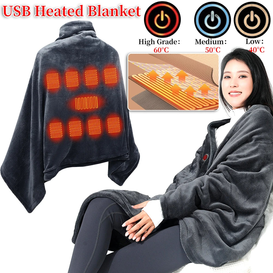 5V USB Electric Heated Blanket Shawl &ndash; Three Heating Levels