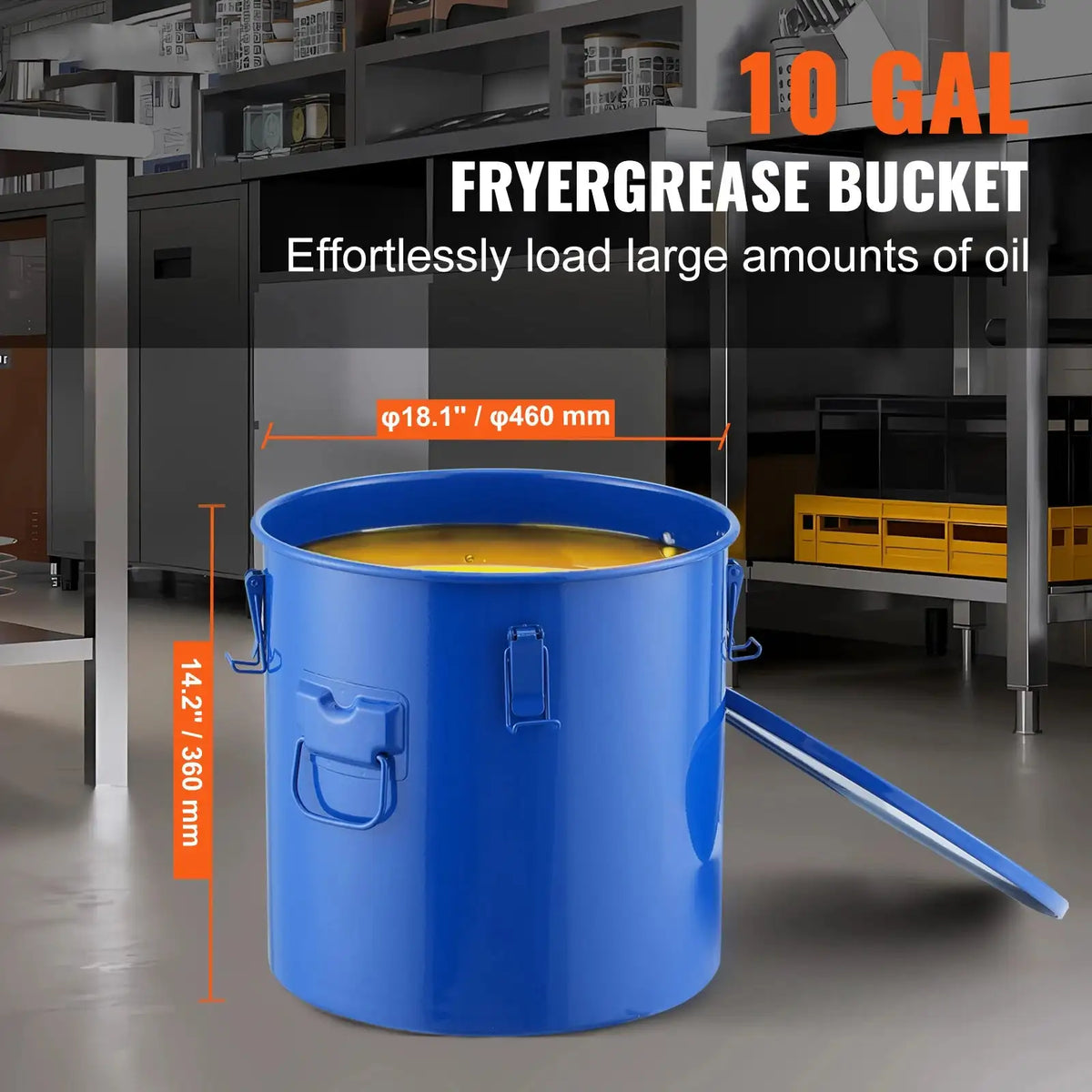 10 Gal Fryer Grease Bucket Carbon Steel Rustproof Lock Clips