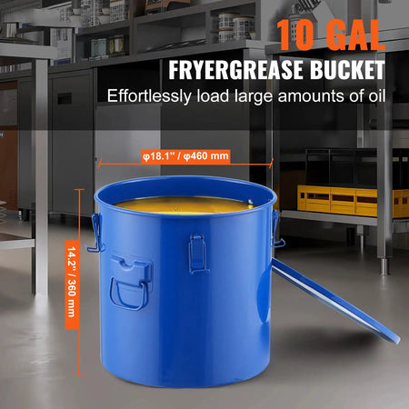 10 Gal Fryer Grease Bucket Carbon Steel Rustproof Lock Clips