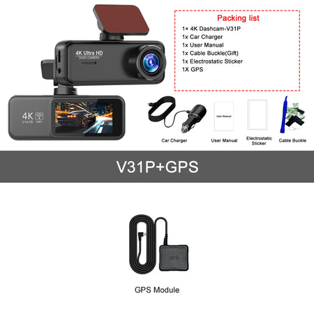 Kocam 4K Dash Cam Front and Rear &ndash; Dual Channel Night Vision Recording V31P-GPS / 64G