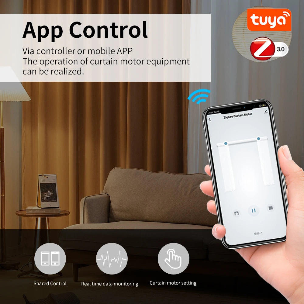 Smart Tuya Electric Curtain Motor with WiFi/Zigbee &amp; RF Remote
