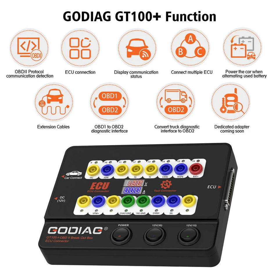 GODIAG GT100 Boîte de dérivation OBD2, Connecteur de banc ECU 16PIN avec protocole CANBUS