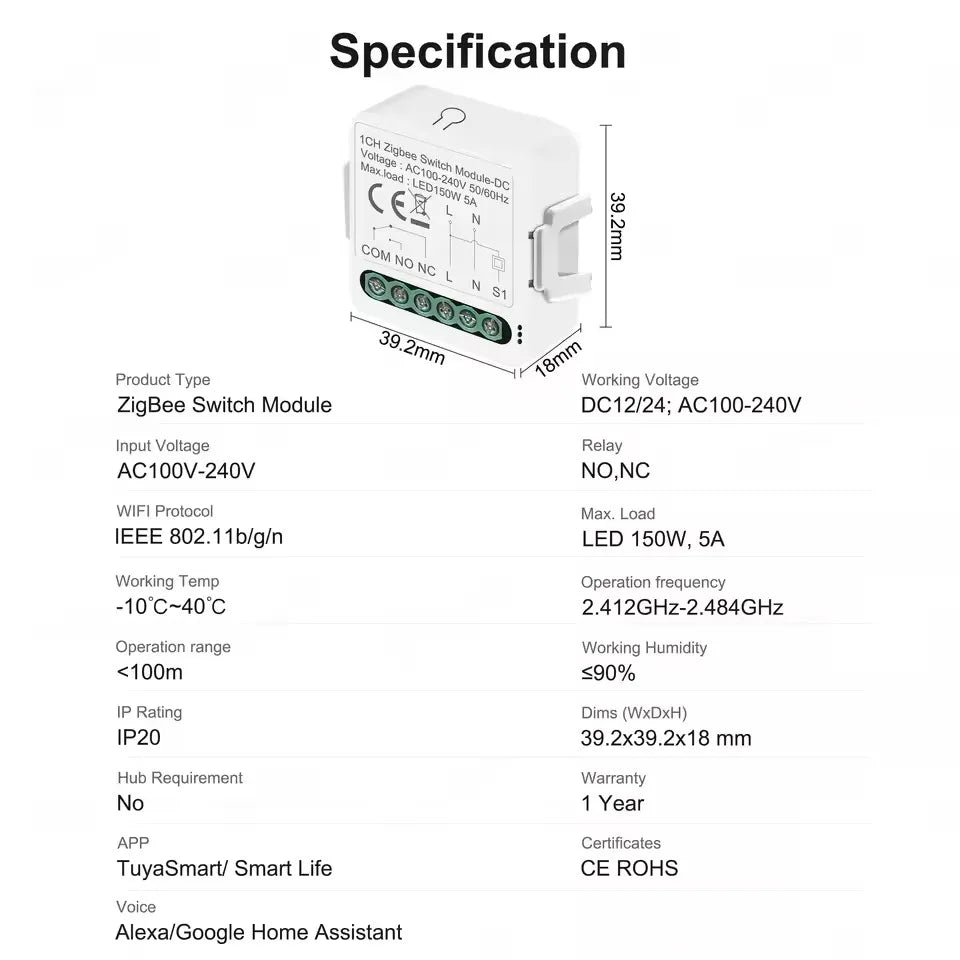 Tuya Wifi Dry Switch Zigbee Module &ndash; Works With Alexa