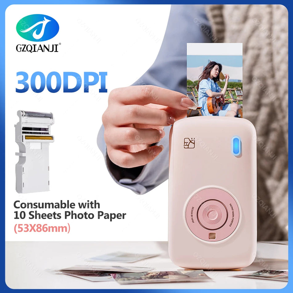 Bluetooth krāsu foto printeris portatīvs mini kabatas izmēra 2x3 collu fotogrāfijām