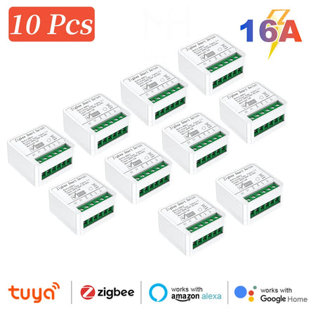 Zigbee2MQTT Zigbee3.0 Mini Smart Light Switch - 2 Way 16A Module, Google Home Compatible Zigbee 10Pcs