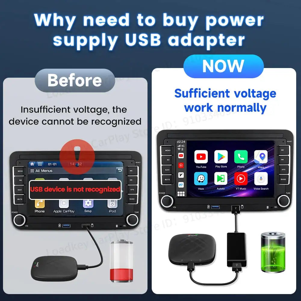 Carlinkit USB Car Power Supply Adapter CarPlay Android Auto