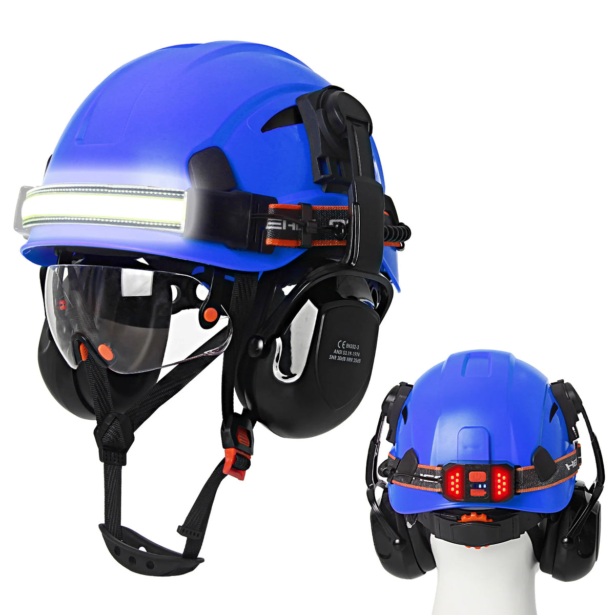 CE Construction Safety Helmet With Goggles &ndash; LED Headlamp Blue B