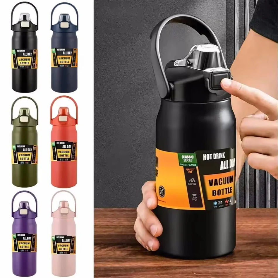 Copo Térmico de Aço Inoxidável de 800ml com Palhinha - Garrafa a Vácuo para Bebidas Quentes e Frias