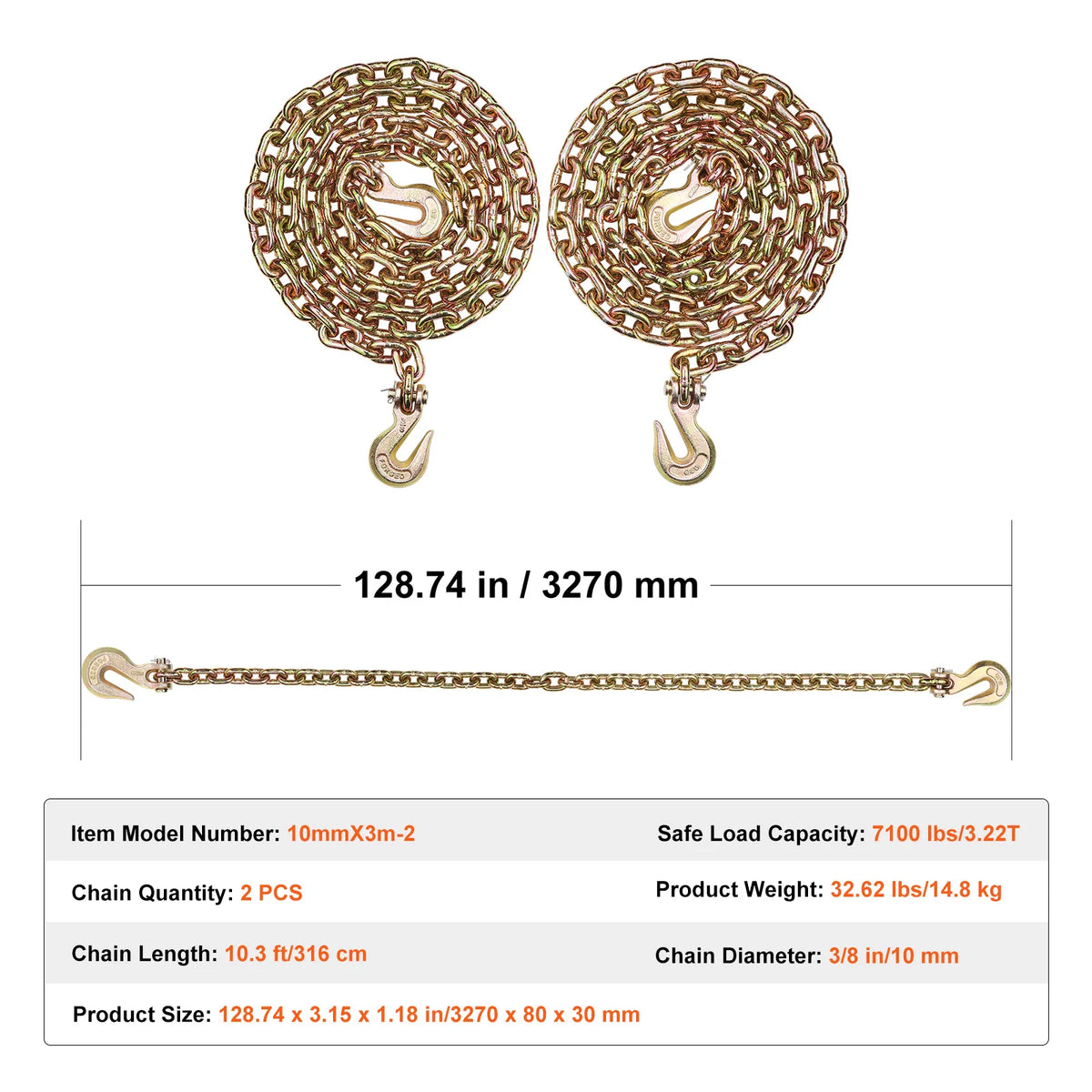 SucceBuy 2 Pack G80 Transport Binder Chain &ndash; Heavy Tow Chain 0.375inch / spain