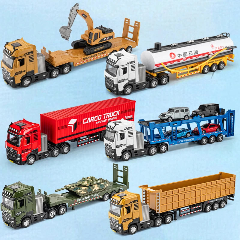 1/50 Scale Diecast Engineering Vehicle Model Set - Excavator &amp; Transporter