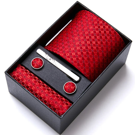 VanGise Silk Tie and Cufflink Set with Pocket Square for Men
