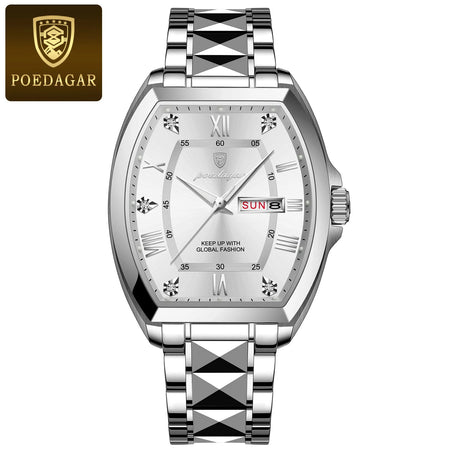 Poedagar Luxury Tonneau Men Wristwatch &ndash; Luminous Dial 958 Silver White
