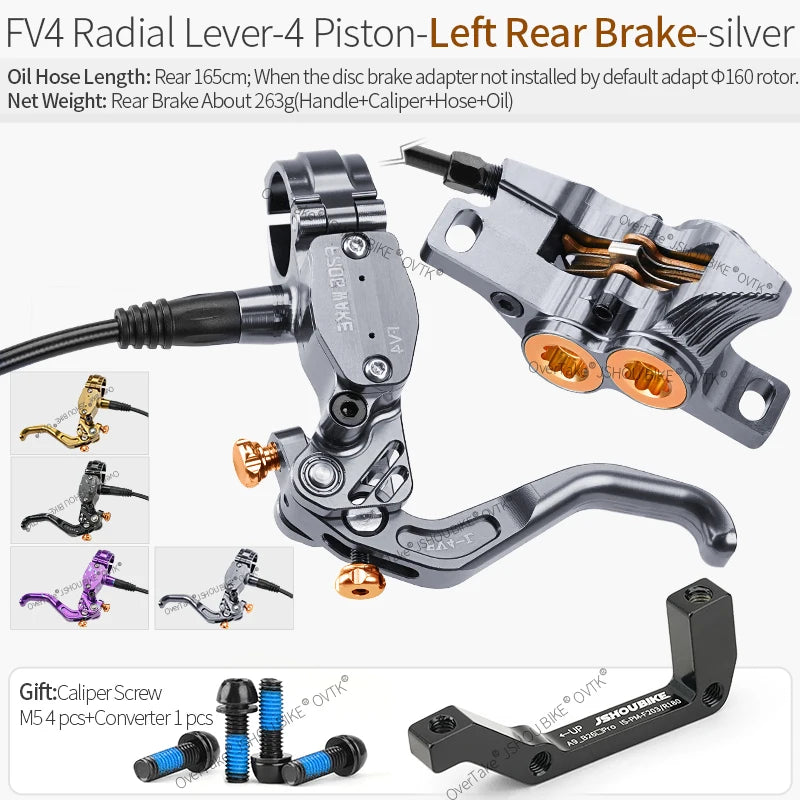 Frog Wake FV4 MTB Hydraulic Disc Brake Kit &ndash; 4 Piston FV4-RA-L-REAR GREY