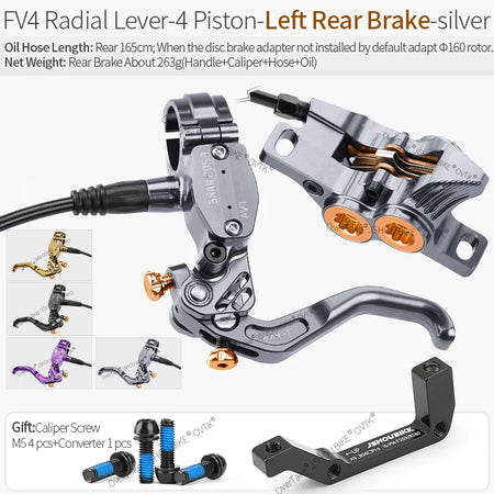 Frog Wake FV4 MTB Hydraulic Disc Brake Kit &ndash; 4 Piston FV4-RA-L-REAR GREY